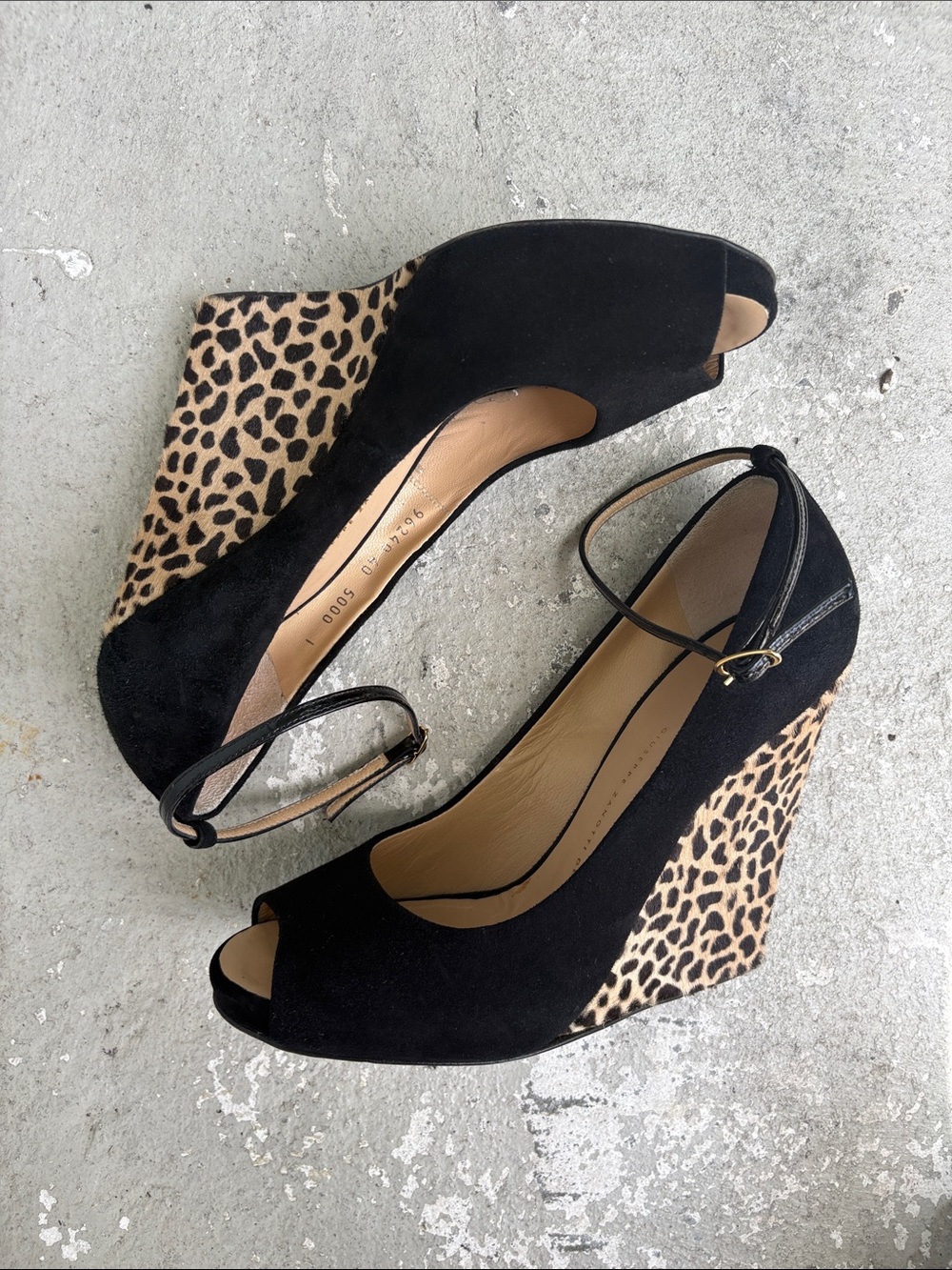 Giuseppe Zanotti suede and pony hair leopard wedges